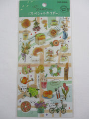 Cute Kawaii Kamio Gold Accent Clear Seal - Green Healthy Living Flower Food Sandwich Drink Bread Sticker Sheet - with Gold Accents - for Journal Planner Craft Agenda Organizer Scrapbook