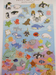 Cute Kawaii Kamio Fish Dolphin Shark Whale Turtle Sea Ocean Sticker Sheet - with Gold Accents - for Journal Planner Craft Agenda Organizer Scrapbook