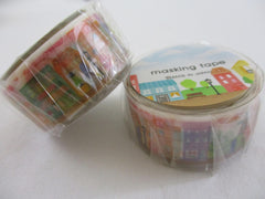 Cute Kawaii Mind Wave Washi / Masking Deco Tape - House Town City Home Street - for Scrapbooking Journal Planner Craft