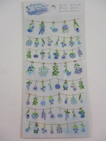 Cute Kawaii Mind Wave Flower Garland Beautiful Blue Sticker Sheet - for Journal Planner Craft Organizer Calendar