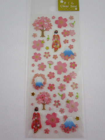 Cute Kawaii Clothes-pin Beautiful Sakura Cherry Blossom Flowers Sticker Sheet - for Journal Planner Craft Organizer Calendar