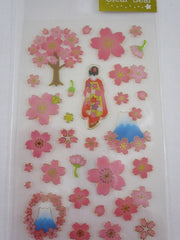 Cute Kawaii Clothes-pin Beautiful Sakura Cherry Blossom Flowers Sticker Sheet - for Journal Planner Craft Organizer Calendar