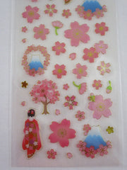 Cute Kawaii Clothes-pin Beautiful Sakura Cherry Blossom Flowers Sticker Sheet - for Journal Planner Craft Organizer Calendar