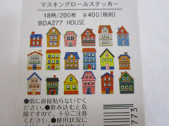 Cute Kawaii Bande Roll of 200 Stickers - Washi Tape Paper - House Home Town City Building - for Scrapbooking Journal Planner Craft