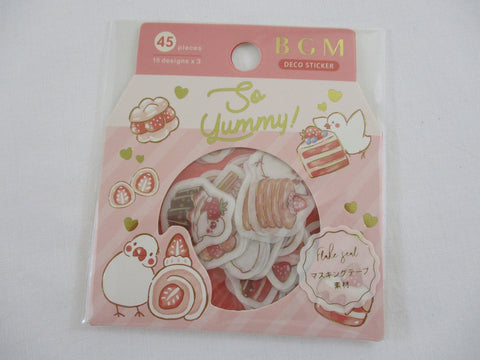 Cute Kawaii BGM So Yummy Series Flake Stickers Sack - Strawberry Pastry Dessert Bird - for Journal Agenda Planner Scrapbooking Craft