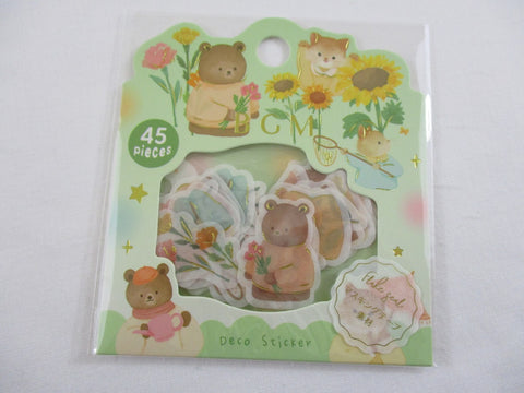 Cute Kawaii BGM Flake Stickers Sack - Bear Sunflower Spring Butterfly Garden - for Journal Agenda Planner Scrapbooking Craft