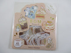 Cute Kawaii BGM Flake Stickers Sack - Animals and Drinks Coffee Milk Juice - for Journal Agenda Planner Scrapbooking Craft