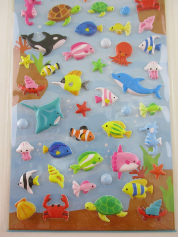 Cute Kawaii MW - Fish Whale Octopus Turtle Sea Ocean Puffy Sponge Sticker Sheet