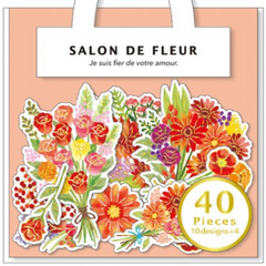 MW Salon de Fleur Flowers - Flake Stickers Sack - Red Pink Purple - Beautiful Garden Love Wedding Bouquet for Journal Agenda Planner Scrapbooking Craft