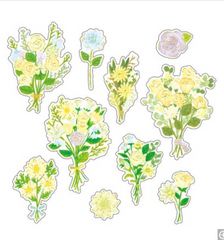 MW Salon de Fleur Flowers - Flake Stickers Sack - Yellow Green Purple - Beautiful Garden Love Wedding Bouquet for Journal Agenda Planner Scrapbooking Craft