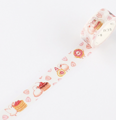 Cute Kawaii BGM Washi / Masking Deco Tape - Animal ♥ Food series - Bird Strawberry Pancake Pastry - for Scrapbooking Journal Planner Craft