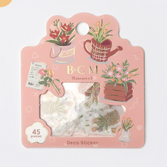 Cute Kawaii BGM Flowers Series Flake Stickers Sack - Pot Container Garden - for Journal Agenda Planner Scrapbooking Craft