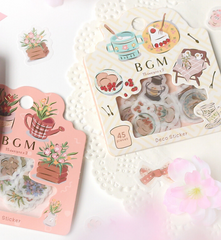 Cute Kawaii BGM Flowers Series Flake Stickers Sack - Pot Container Garden - for Journal Agenda Planner Scrapbooking Craft