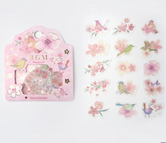 Cute Kawaii BGM Flowers Series Flake Stickers Sack - Cherry Blossoms Sakura - for Journal Agenda Planner Scrapbooking Craft