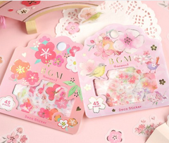 Cute Kawaii BGM Flowers Series Flake Stickers Sack - Cherry Blossoms Sakura - for Journal Agenda Planner Scrapbooking Craft