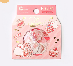 Cute Kawaii BGM So Yummy Series Flake Stickers Sack - Strawberry Pastry Dessert Bird - for Journal Agenda Planner Scrapbooking Craft