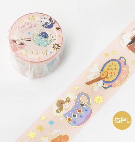 Cute Kawaii BGM Washi / Masking Deco Tape - Soup Warm Marshmallow Drink Autumn Food - for Scrapbooking Journal Planner Craft