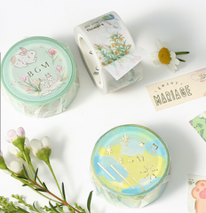 Cute Kawaii BGM Washi / Masking Deco Tape - Bunny Tulip Flower Rabbit Garden Field Pink - for Scrapbooking Journal Planner Craft