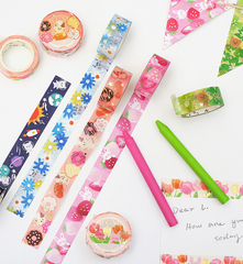 Cute Kawaii BGM Washi / Masking Deco Tape - Crayon Land series - Strawberry Bunny Rabbit - for Scrapbooking Journal Planner Craft