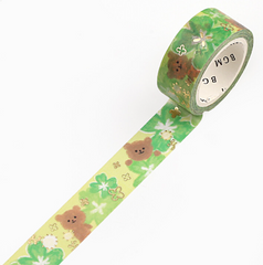 Cute Kawaii BGM Washi / Masking Deco Tape - Crayon Land series - Bear Green Clover Lucky - for Scrapbooking Journal Planner Craft