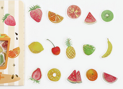 Cute Kawaii BGM Cartful Series Flake Stickers Sack - Fruits Strawberry Pineapple Kiwi Cherry Orange Lemon Banana - for Journal Agenda Planner Scrapbooking Craft