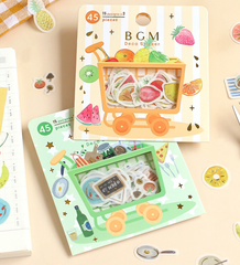 Cute Kawaii BGM Cartful Series Flake Stickers Sack - Fruits Strawberry Pineapple Kiwi Cherry Orange Lemon Banana - for Journal Agenda Planner Scrapbooking Craft