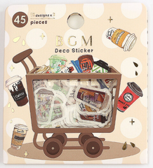Cute Kawaii BGM Cartful Series Flake Stickers Sack - Coffee Latte Cappuccino Cafe Drink Chocolate - for Journal Agenda Planner Scrapbooking Craft