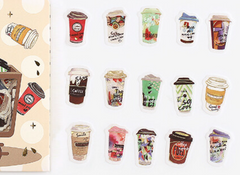 Cute Kawaii BGM Cartful Series Flake Stickers Sack - Coffee Latte Cappuccino Cafe Drink Chocolate - for Journal Agenda Planner Scrapbooking Craft