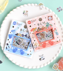 Cute Kawaii BGM Cartful Series Flake Stickers Sack - Ready for Work School Outfit Wardrobe Beauty - for Journal Agenda Planner Scrapbooking Craft