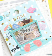 Cute Kawaii BGM Cartful Series Flake Stickers Sack - College Study School Office Stationery - for Journal Agenda Planner Scrapbooking Craft