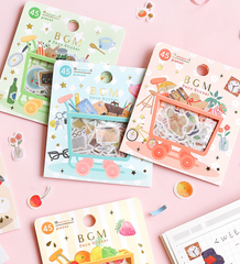 Cute Kawaii BGM Cartful Series Flake Stickers Sack - College Study School Office Stationery - for Journal Agenda Planner Scrapbooking Craft