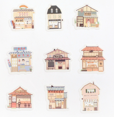 Cute Kawaii BGM Flake Stickers Sack - Town House Building Downtown - for Journal Agenda Planner Scrapbooking Craft
