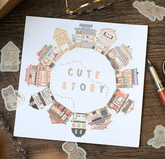 Cute Kawaii BGM Flake Stickers Sack - Town House Building Downtown - for Journal Agenda Planner Scrapbooking Craft