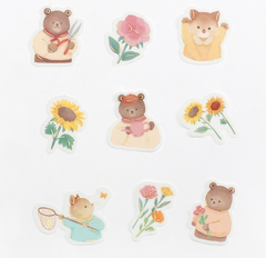 Cute Kawaii BGM Flake Stickers Sack - Bear Sunflower Spring Butterfly Garden - for Journal Agenda Planner Scrapbooking Craft