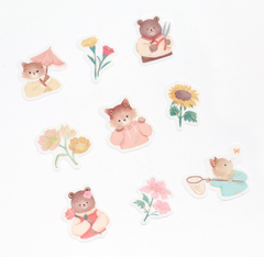 Cute Kawaii BGM Flake Stickers Sack - Bear Sunflower Spring Butterfly Garden - for Journal Agenda Planner Scrapbooking Craft