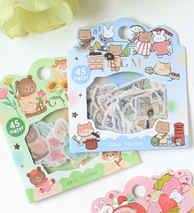 Cute Kawaii BGM Flake Stickers Sack - Bear Sunflower Spring Butterfly Garden - for Journal Agenda Planner Scrapbooking Craft