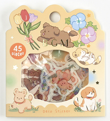 Cute Kawaii BGM Flake Stickers Sack - Dog Playful Puppies - for Journal Agenda Planner Scrapbooking Craft