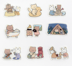 Cute Kawaii BGM Flake Stickers Sack - Bear Rabbit Stay Home Activities - for Journal Agenda Planner Scrapbooking Craft