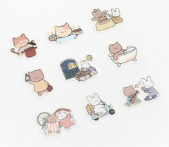Cute Kawaii BGM Flake Stickers Sack - Bear Rabbit Stay Home Activities - for Journal Agenda Planner Scrapbooking Craft