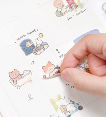 Cute Kawaii BGM Flake Stickers Sack - Bear Rabbit Stay Home Activities - for Journal Agenda Planner Scrapbooking Craft