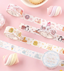 Cute Kawaii BGM Washi / Masking Deco Tape - Bear Sweet Blue Winter Cupcake - for Scrapbooking Journal Planner Craft