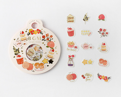 Cute Kawaii BGM Flake Stickers Sack - Autumn Beautiful Fall Orange Sweet Leaves Flower - for Journal Agenda Planner Scrapbooking Craft