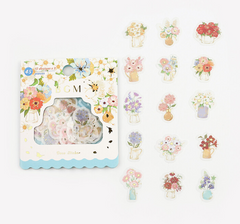 Cute Kawaii BGM Flowers Series Flake Stickers Sack - Flowers in Vases Bouquet Blossom - for Journal Agenda Planner Scrapbooking Craft