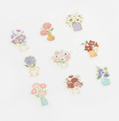 Cute Kawaii BGM Flowers Series Flake Stickers Sack - Flowers in Vases Bouquet Blossom - for Journal Agenda Planner Scrapbooking Craft