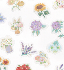 Cute Kawaii BGM Flowers Series Flake Stickers Sack - Flowers in Vases Bouquet Blossom - for Journal Agenda Planner Scrapbooking Craft
