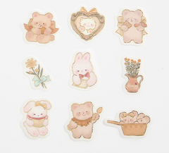 Cute Kawaii BGM Flake Stickers Sack - Bear Rabbit Soft - for Journal Agenda Planner Scrapbooking Craft