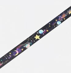 Cute Kawaii BGM Washi / Masking Deco Tape - Gold Accent - Stars Planet Universe Night Sky Dream - for Scrapbooking Journal Planner Craft