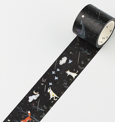 Cute Kawaii BGM Washi / Masking Deco Tape - Night Stars Chasing Fox Rabbit Dream Tale Forest- for Scrapbooking Journal Planner Craft