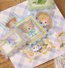 Cute Kawaii BGM Flake Stickers Sack - Bear Cat Rabbit Bird Stamp - for Journal Agenda Planner Scrapbooking Craft