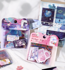 Cute Kawaii BGM Flake Stickers Sack - Blue Scene Stars Night - for Journal Agenda Planner Scrapbooking Craft